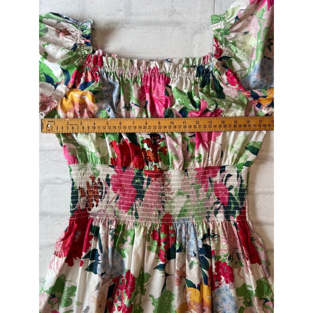Cara Cara Floral Smocked Mini Dress Pink Cotton Puff Sleeve cottagecore wedding - Picture 6 of 8